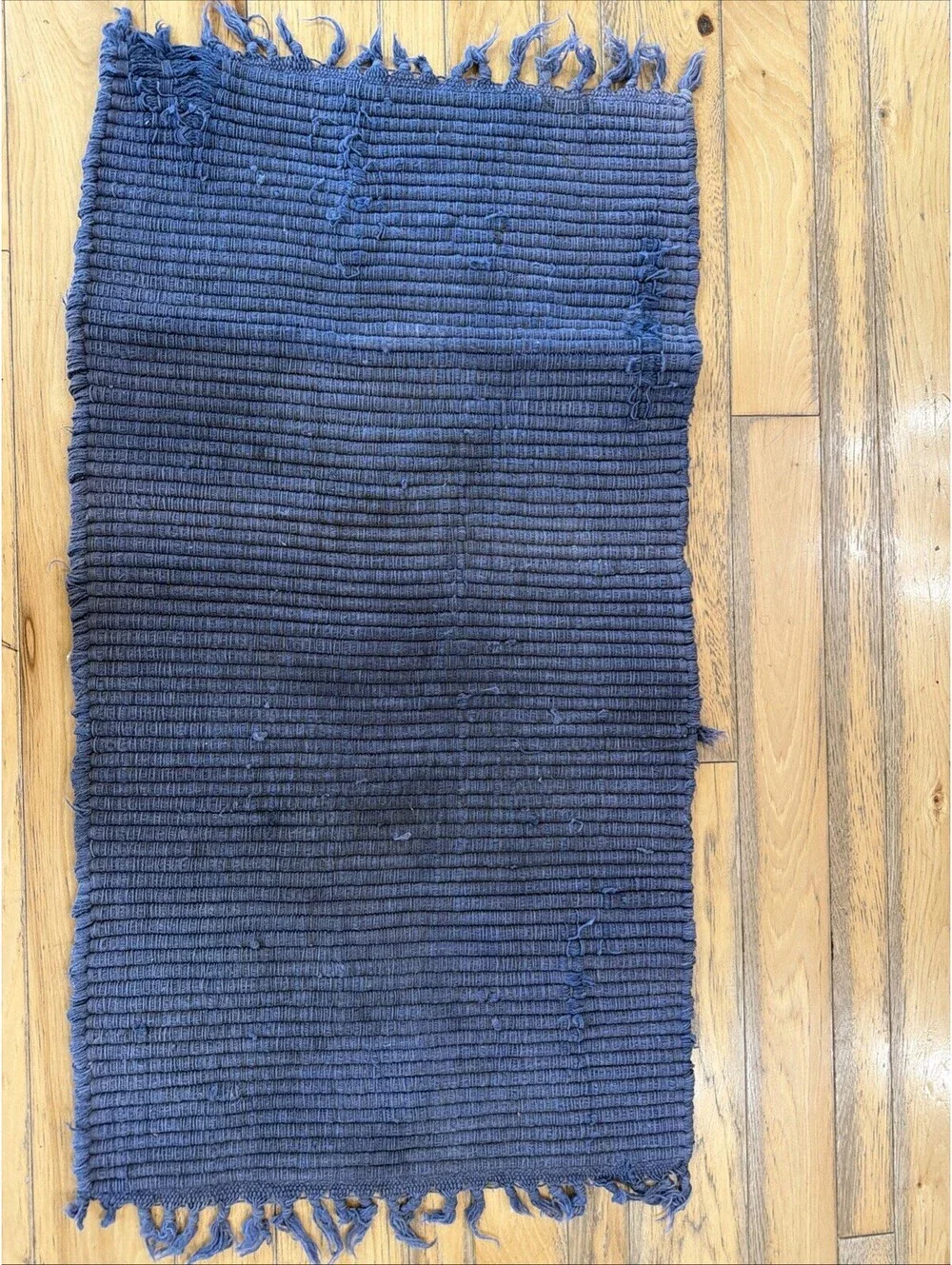 Lot Of 3 VTG Rag Rugs Blue Plaid Area Throw Rustic Farm Country Washable Cabin